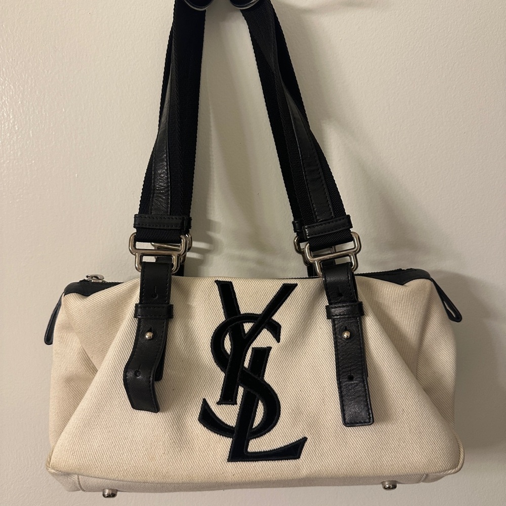 Yves Saint Laurent Black and Cream Shoulder Bag